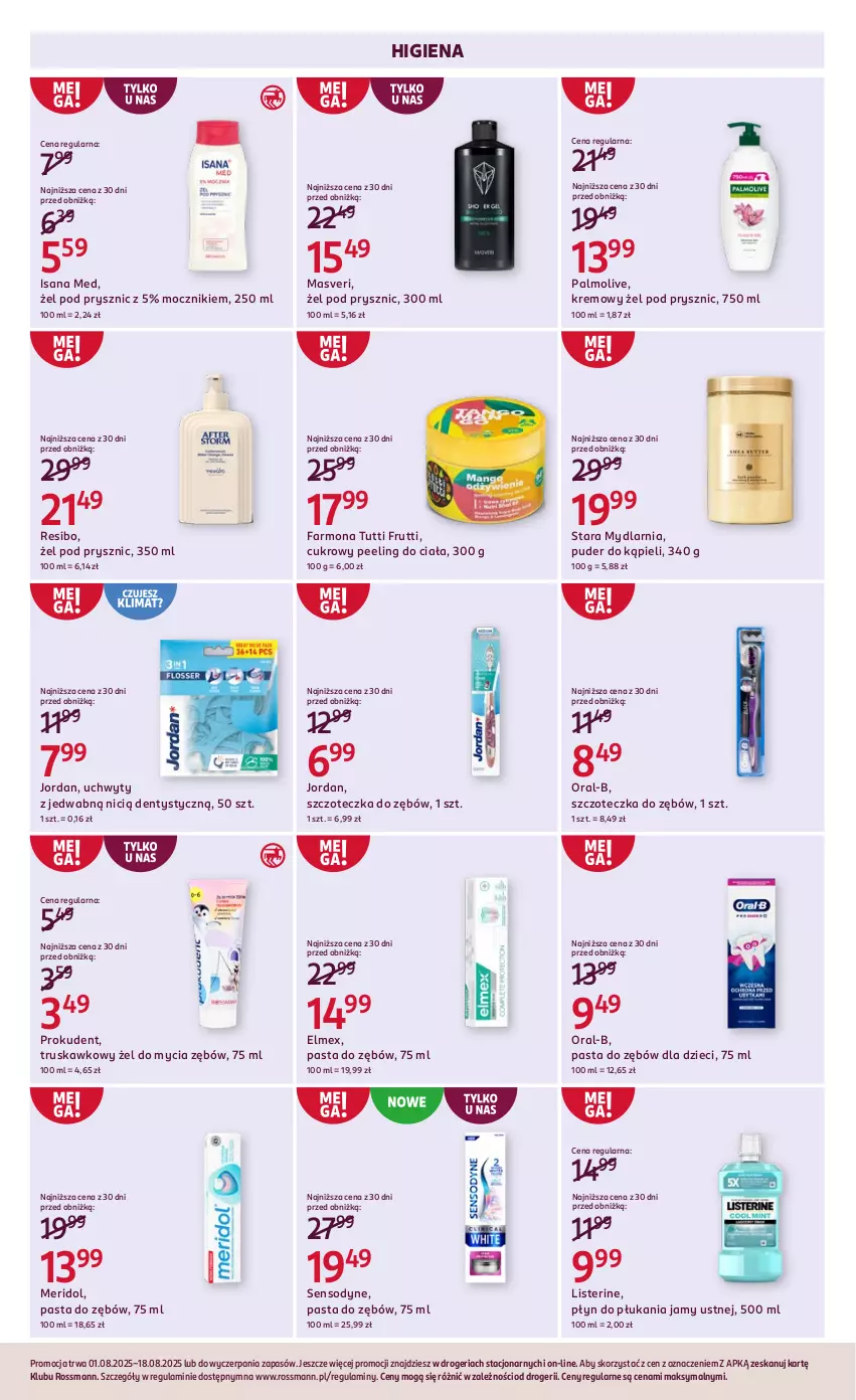 Gazetka promocyjna Rossmann - 1 sierpnia - ważna 01.08 do 18.08.2025 - strona 5 - produkty: Cukrowy peeling, Dzieci, Elmex, Fa, Isana, Listerine, Palmolive, Pasta do zębów, Peeling, Płyn do płukania, Płyn do płukania jamy ustnej, Prokudent, Puder, Puder do kąpieli, Sensodyne, Szczoteczka, Szczoteczka do zębów, Uchwyty