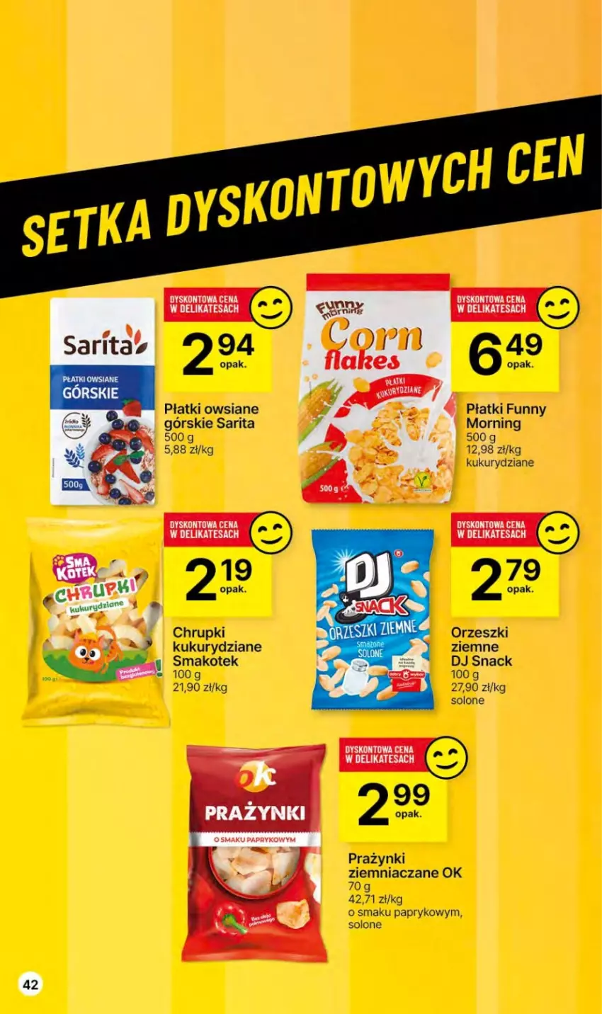 Gazetka promocyjna Delikatesy Centrum - Gazetka DC46 czw-sr - ważna 23.11 do 29.11.2023 - strona 42 - produkty: Chrupki, Kotek, Orzeszki, Płatki owsiane, Sarita, Smakotek