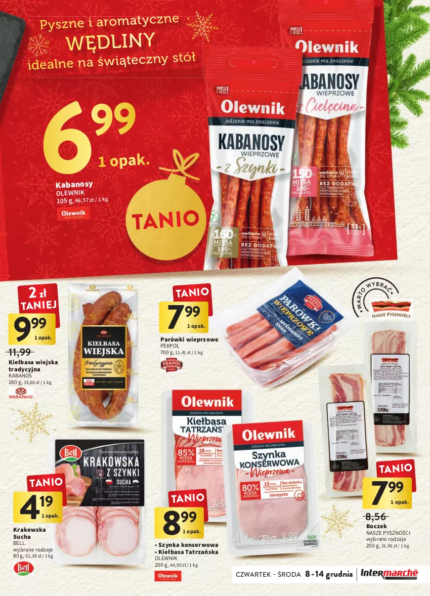 Gazetka promocyjna Intermarche - Gazetka Intermarche - ważna 08.12 do 14.12.2022 - strona 27 - produkty: Bell, Boczek, Kabanos, Kiełbasa, Kiełbasa wiejska, Olewnik, Parówki, Pekpol, Ser, Szynka, Szynka konserwowa