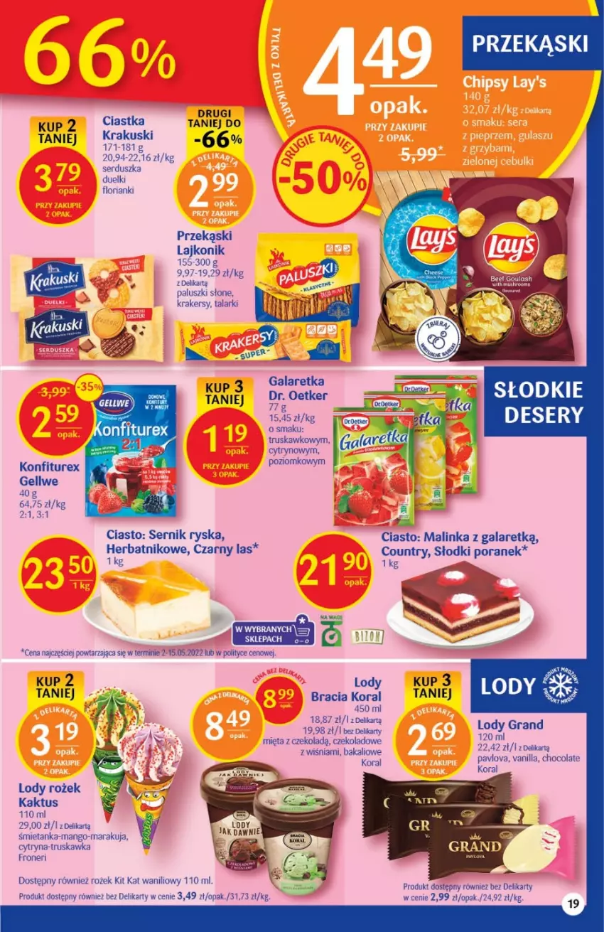 Gazetka promocyjna Delikatesy Centrum - Gazetka DC25 - ważna 30.06 do 06.07.2022 - strona 19 - produkty: Ciastka, Deser, Dr. Oetker, Fa, Gala, Galaretka, Gra, Inka, Kaktus, Kit Kat, Krakersy, Krakus, Krakuski, Lajkonik, Lody, Mango, Mięta, Ser