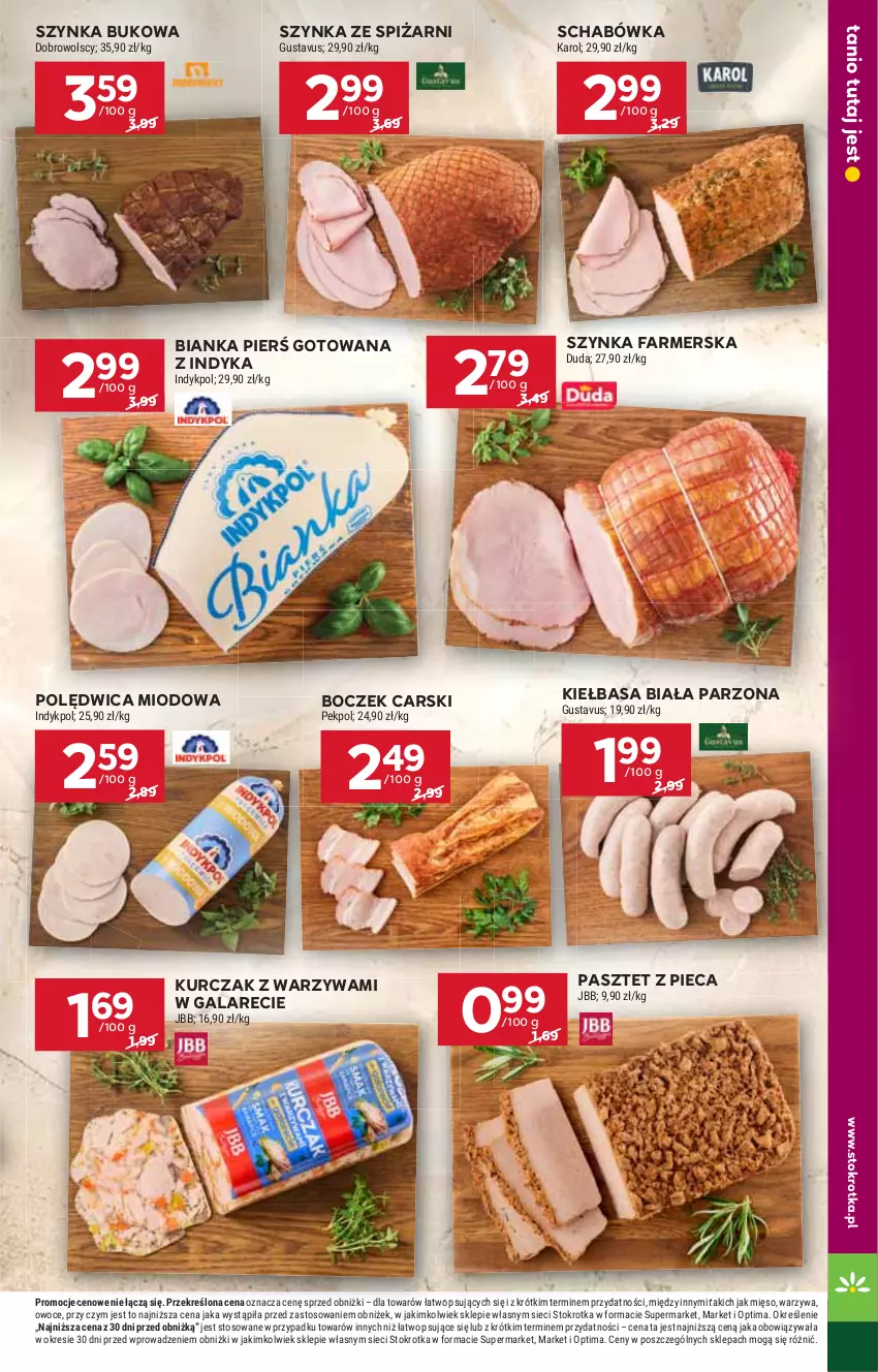 Gazetka promocyjna Stokrotka - Supermarket - ważna 29.10 do 04.11.2026 - strona 22 - produkty: Bianka, Boczek, Cars, Duda, Fa, Gala, Kiełbasa, Kiełbasa biała, Kurczak, Mięso, Optima, Owoce, Pasztet, Pekpol, Piec, Polędwica, Szynka, Szynka farmerska, Warzywa