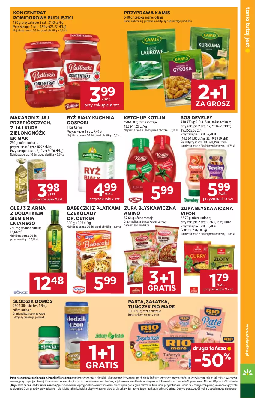 Gazetka promocyjna Stokrotka - Supermarket - ważna 29.10 do 04.11.2026 - strona 38 - produkty: Babeczki, Cenos, Dr. Oetker, Gra, Kamis, Ketchup, Koncentrat pomidorowy, Kotlin, Kuchnia, LANA, Makaron, Mięso, Olej, Optima, Owoce, Pudliszki, Rio Mare, Ryż, Ryż biały, Sałat, Sałatka, Sos, Tablet, Torebka, Tuńczyk, Warzywa, Zupa