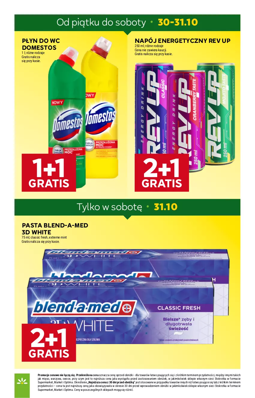 Gazetka promocyjna Stokrotka - Supermarket - ważna 29.10 do 04.11.2026 - strona 4 - produkty: Blend-a-Med, Domestos, Gra, Mięso, Napój, Napój energetyczny, Optima, Owoce, Płyn do wc, Warzywa