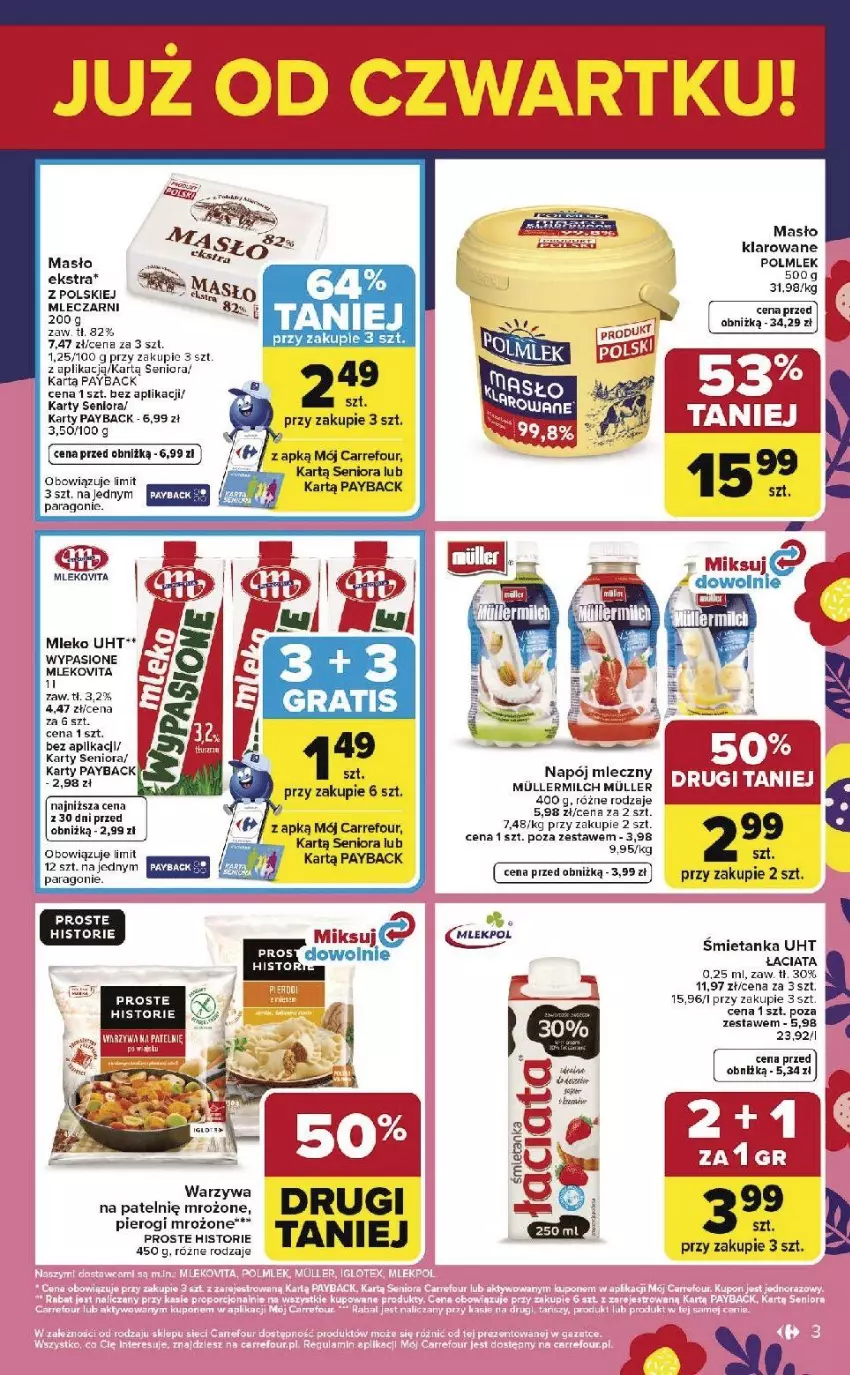 Gazetka promocyjna Carrefour - Gazetka Weekend okazji już od czwartku! - ważna 19.03 do 21.03.2026 - strona 3 - produkty: Fa, HP, Masło, Mleko, Napój, Napój mleczny, POLMLEK