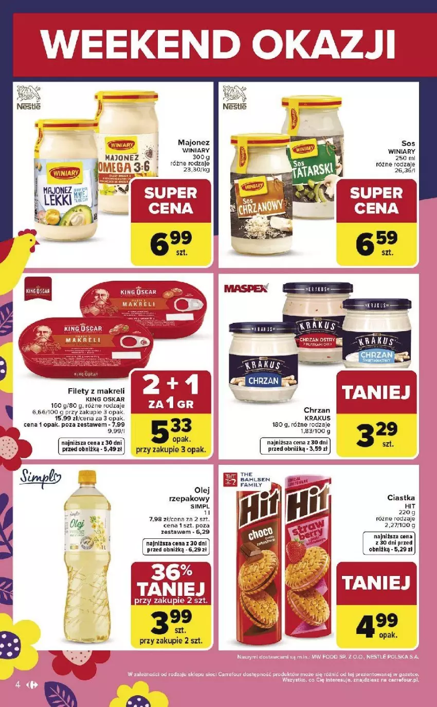 Gazetka promocyjna Carrefour - Gazetka Weekend okazji już od czwartku! - ważna 19.03 do 21.03.2026 - strona 4 - produkty: Chrzan, Ciastka, Fa, Krakus, Majonez, Winiary