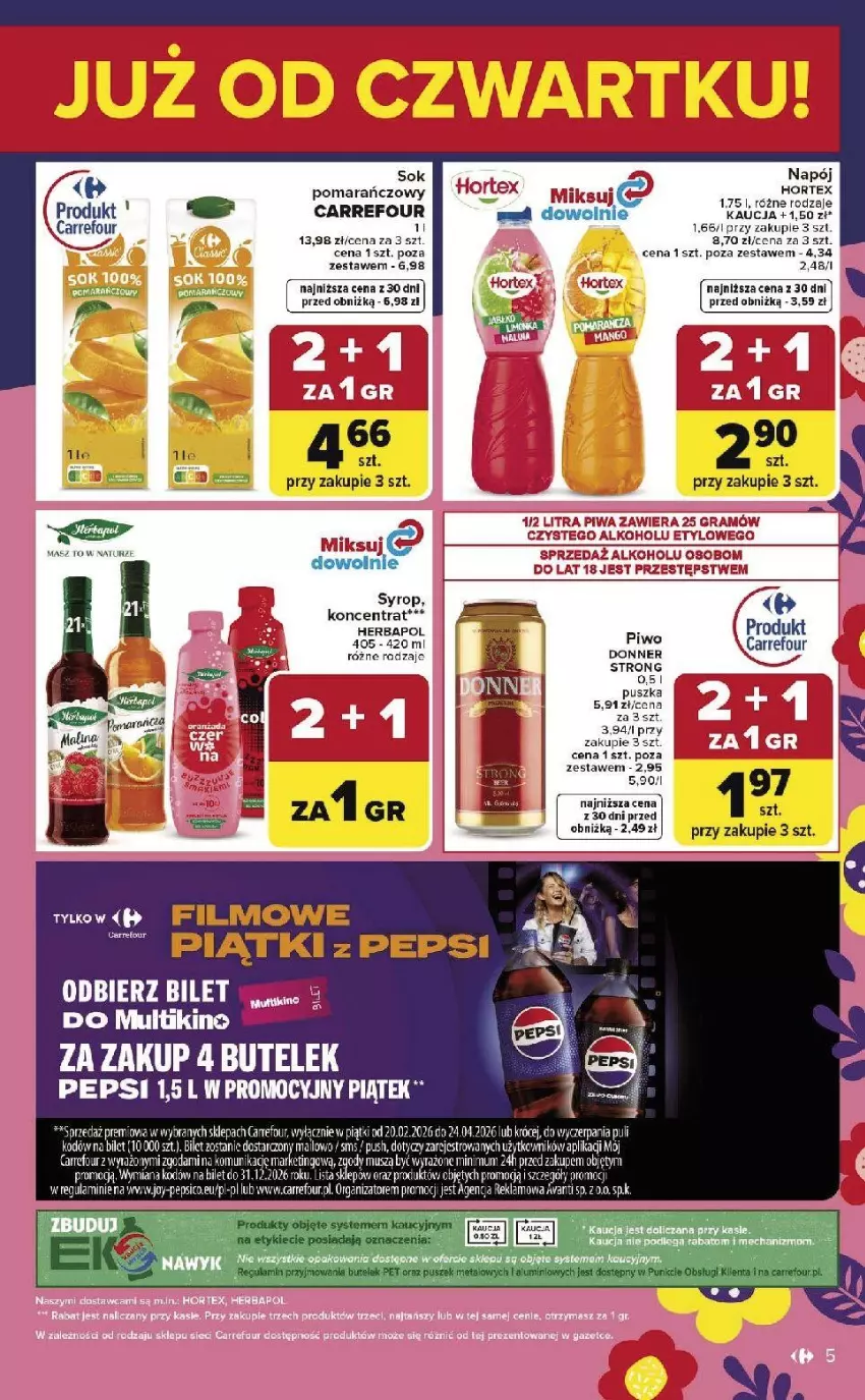 Gazetka promocyjna Carrefour - Gazetka Weekend okazji już od czwartku! - ważna 19.03 do 21.03.2026 - strona 5 - produkty: Gra, Herbapol, Hortex, Mus, Pepsi, Piwa, Piwo, Por, Sok, Syrop