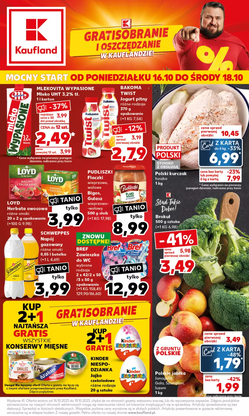 Gazetka promocyjna Kaufland - Mocny Start - ważna 16.10 do 18.10.2023 - strona 1 - produkty: Kinder, Kurczak, Ser, Smalec, Tusz, Waga