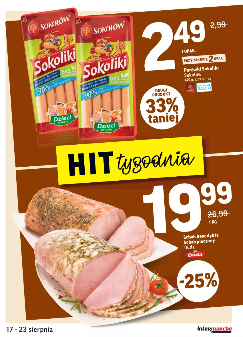 Gazetka promocyjna Intermarche - Gazetka promocyjna - ważna 17.08 do 23.08.2021 - strona 13 - produkty: Duda, Parówki, Parówki sokoliki, Piec, Schab pieczony, Sok