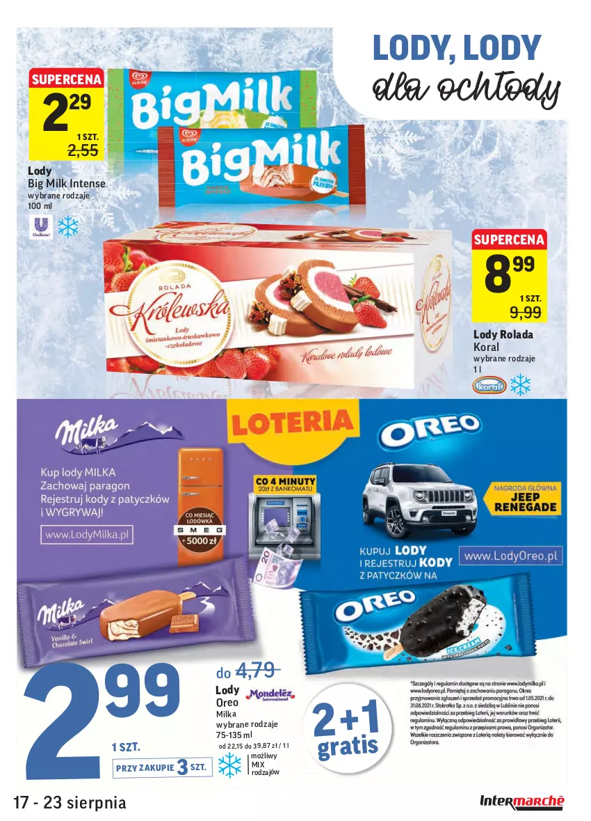 Gazetka promocyjna Intermarche - Gazetka promocyjna - ważna 17.08 do 23.08.2021 - strona 21 - produkty: Big Milk, Lody, Milka, Oreo, Rolada