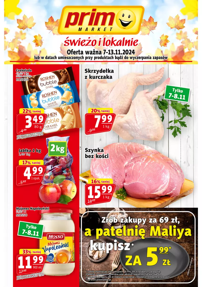 Gazetka promocyjna Prim Market - ważna 07.11 do 13.11.2024 - strona 1 - produkty: Jabłka, Kurczak, Majonez, Oleo, Patelnia, Szynka