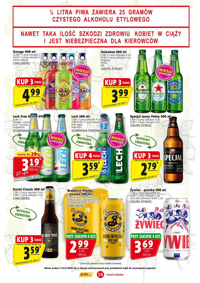 Gazetka promocyjna Prim Market - ważna 07.11 do 13.11.2024 - strona 14 - produkty: Carlsberg, Gin, Gra, Heineken, Karmi, Liczi, Mango, Piec, Piwa