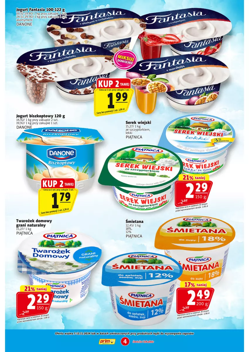 Gazetka promocyjna Prim Market - ważna 07.11 do 13.11.2024 - strona 4 - produkty: Danone, Fa, Fanta, Gra, Jogurt, Piątnica, Sałat, Ser, Serek, Serek wiejski, Tera