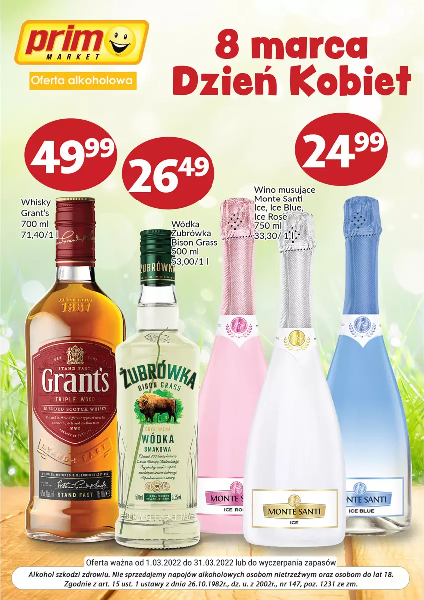 Gazetka promocyjna Prim Market - ważna 01.03 do 31.03.2022 - strona 1 - produkty: Gra, Grant's, Monte, Mus, Whisky, Wino, Wino musujące