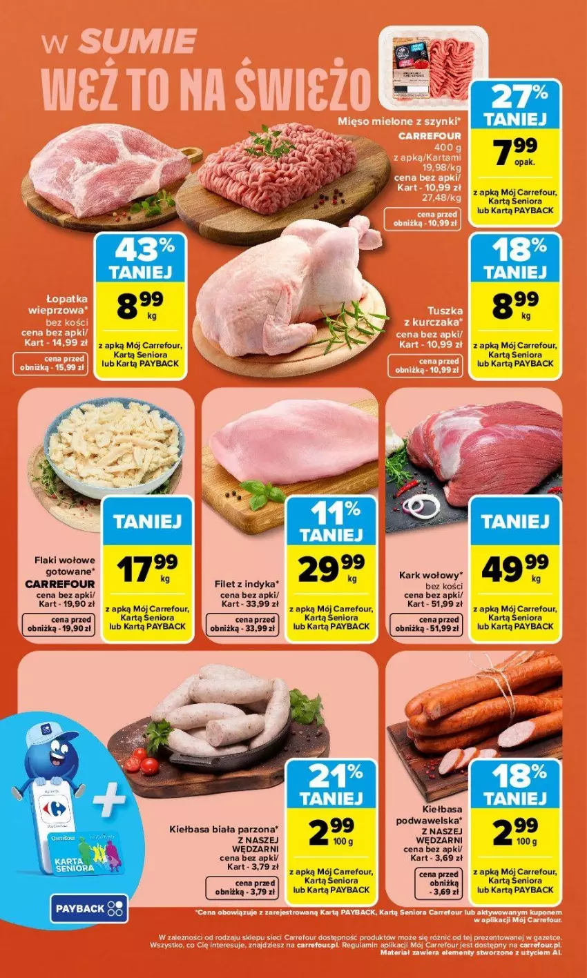 Gazetka promocyjna Carrefour - Gazetka Carrefour, Market w SUMIE weź to na świeżo - ważna 22.06 do 28.06.2026 - strona 2 - produkty: Flaki, Flaki wołowe, Kark wołowy, Kiełbasa, Kiełbasa biała, Kiełbasa podwawelska, Wawel