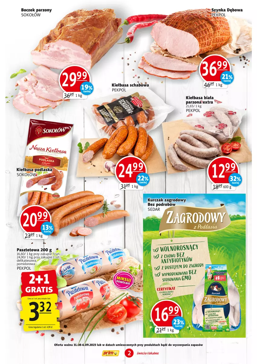 Gazetka promocyjna Prim Market - ważna 31.08 do 06.09.2023 - strona 2 - produkty: Boczek, Kiełbasa, Kiełbasa biała, Kurczak, Pasztet, Pekpol, Rum, Sok, Sokołów, Szynka