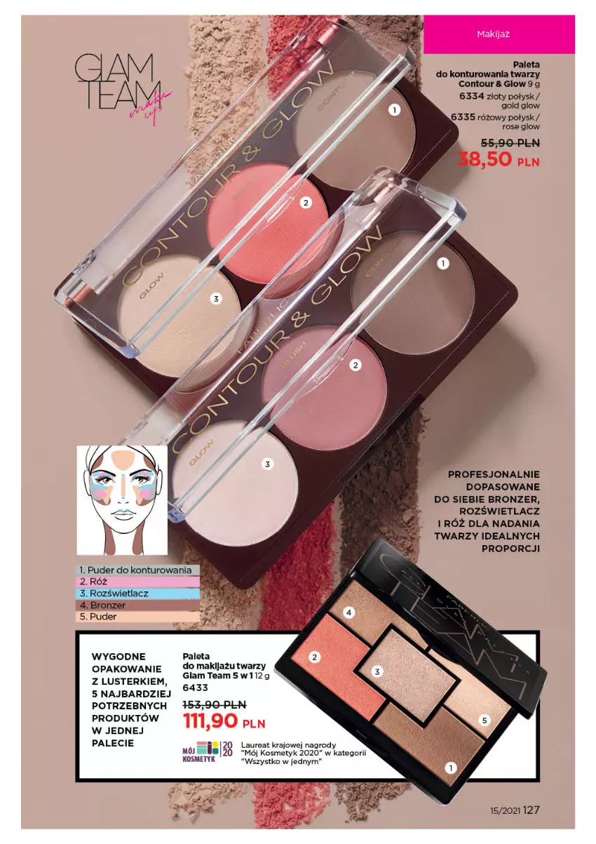 Gazetka promocyjna Faberlic - Gazetka - ważna 11.10 do 31.10.2021 - strona 127 - produkty: Bronzer, Laur, Makijaż, Paleta, Por, Puder, Rozświetlacz