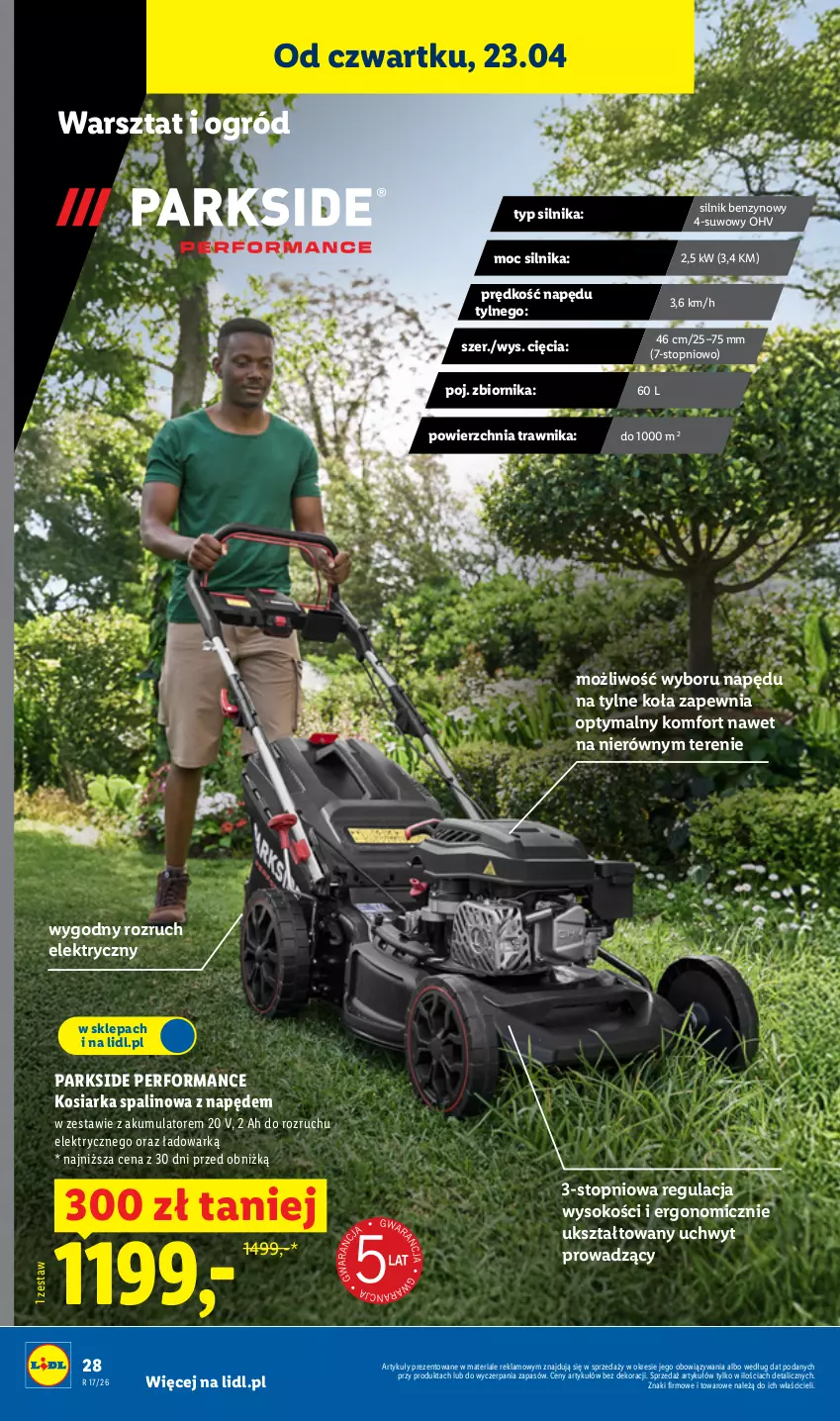 Gazetka promocyjna Lidl - Katalog ważny od 20.04 - ważna 20.04 do 26.04.2026 - strona 40 - produkty: Akumulator, Kosiarka, Kosiarka spalinowa z napędem, Ogród, Parkside, Sok, Top