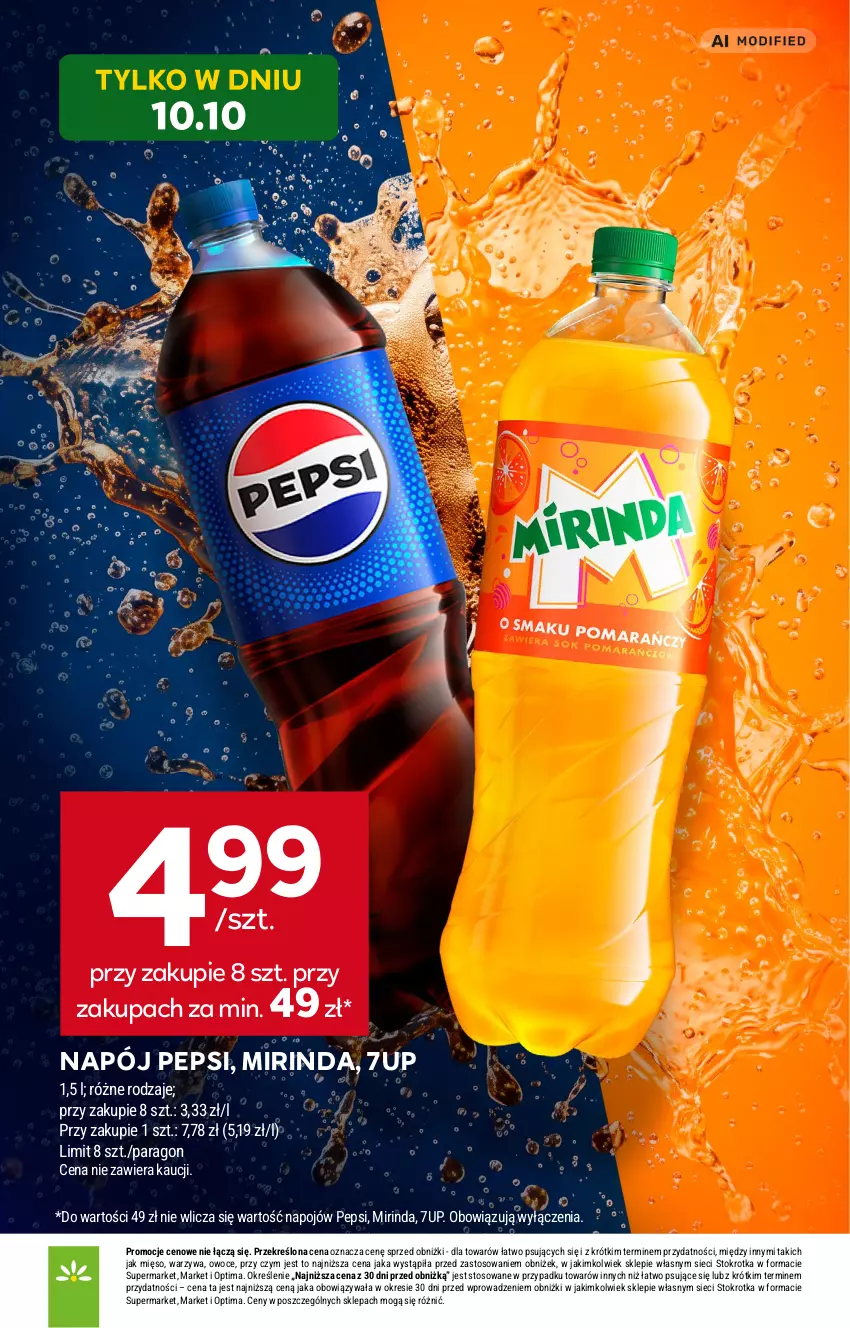 Gazetka promocyjna Stokrotka - Market - ważna 08.10 do 14.10.2026 - strona 2 - produkty: 7up, Mięso, Mirinda, Napój, Optima, Owoce, Pepsi, Warzywa
