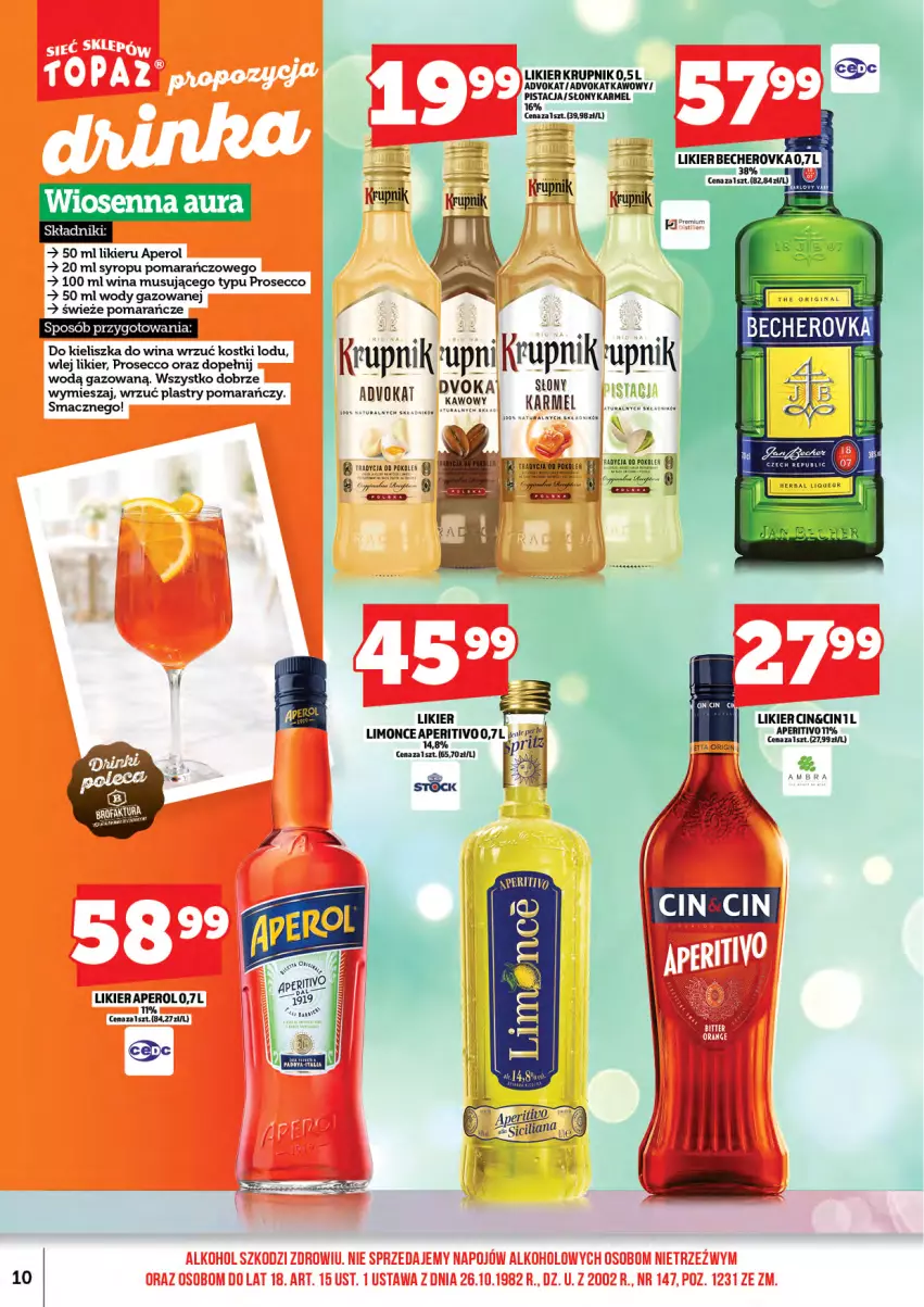 Gazetka promocyjna Topaz - Gazetka - ważna 01.04 do 16.04.2026 - strona 12 - produkty: Aperol, Gin, Krupnik, Likier, Mus, Pomarańcze, Prosecco, Syrop