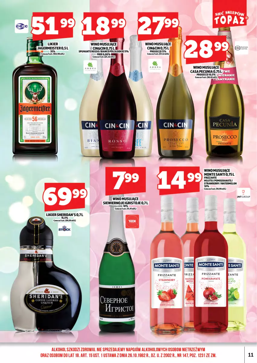 Gazetka promocyjna Topaz - Gazetka - ważna 01.04 do 16.04.2026 - strona 13 - produkty: Gra, Granat, Jagermeister, LG, Likier, Melon, Monte, Monte Santi, Mus, Prosecco, Puma, Sheridan's, Wino, Wino musujące