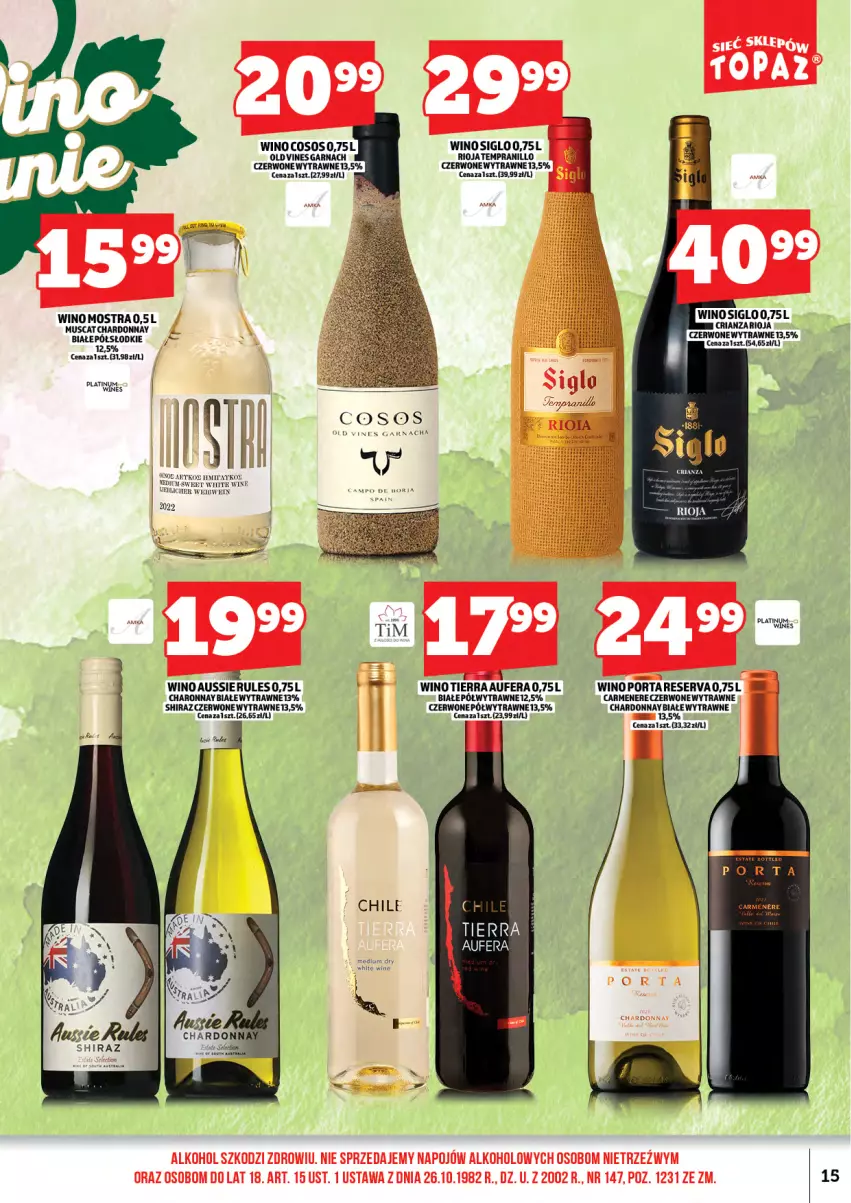 Gazetka promocyjna Topaz - Gazetka - ważna 01.04 do 16.04.2026 - strona 17 - produkty: Chardonnay, Mus, Por, Rioja, Ser, Shiraz, Sos, Wino