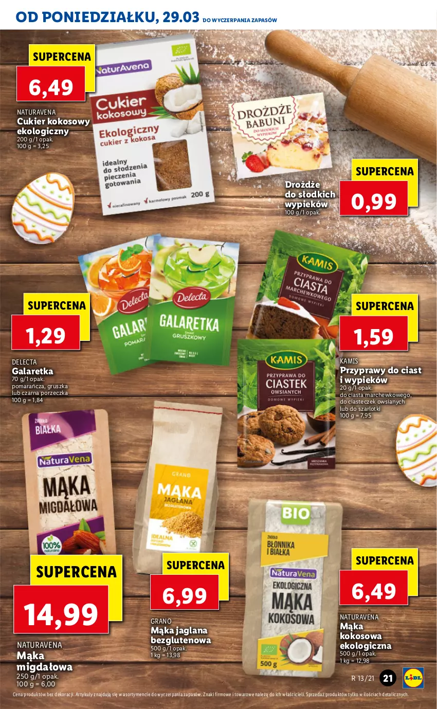 Gazetka promocyjna Lidl - GAZETKA - ważna 29.03 do 31.03.2021 - strona 21 - produkty: Cukier, Delecta, Drożdże, Gala, Galaretka, Gra, Kamis, Kokos, LANA, Mąka, Por, Przyprawy