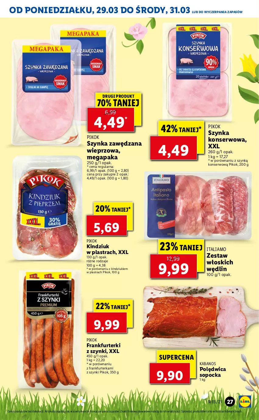 Gazetka promocyjna Lidl - GAZETKA - ważna 29.03 do 31.03.2021 - strona 27 - produkty: Frankfurterki, Kabanos, Kindziuk, PIKOK, Polędwica, Por, Ser, Szynka, Szynka konserwowa