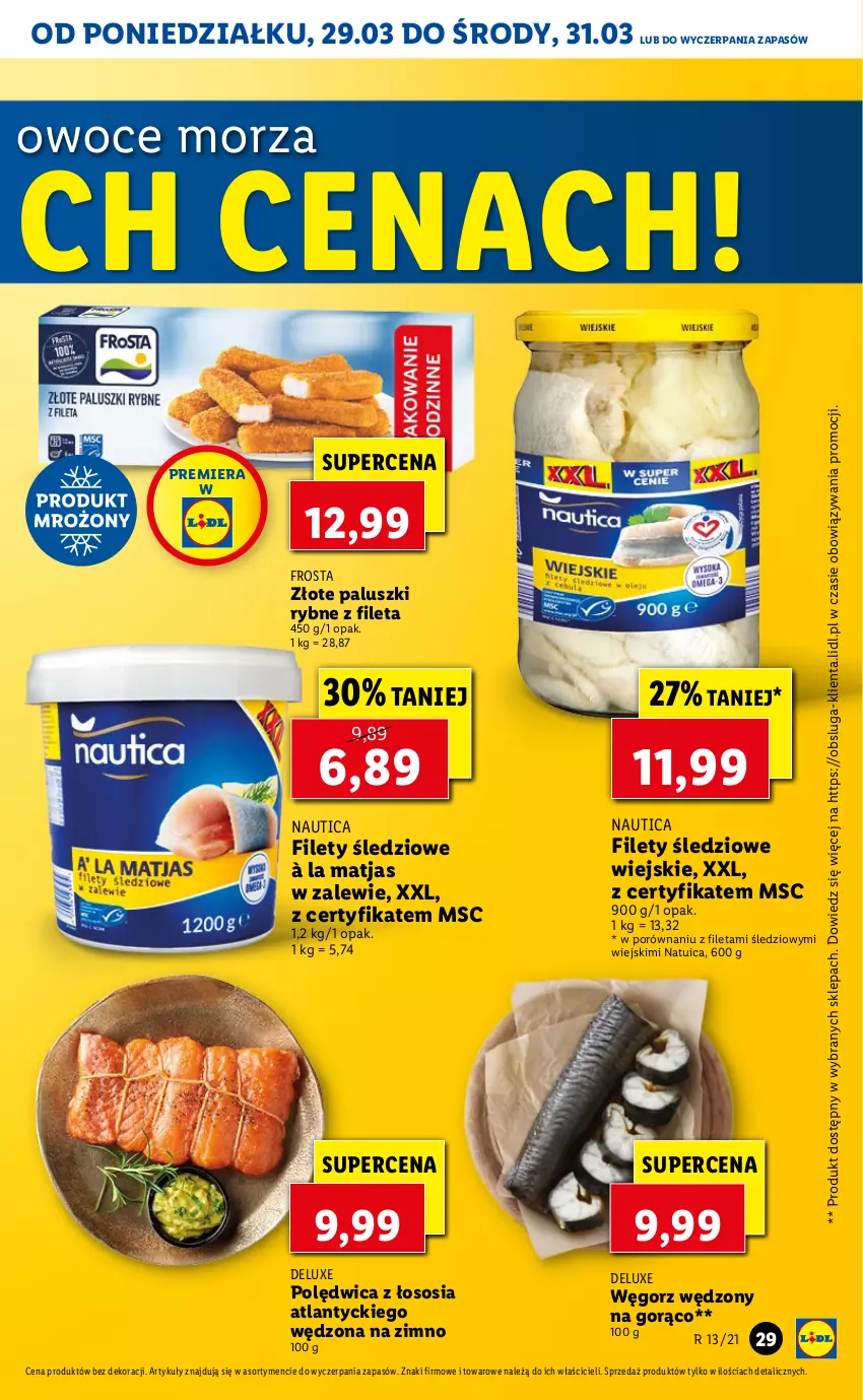 Gazetka promocyjna Lidl - GAZETKA - ważna 29.03 do 31.03.2021 - strona 29 - produkty: Frosta, Matjas, Owoce, Owoce morza, Paluszki rybne, Polędwica, Por, Sos