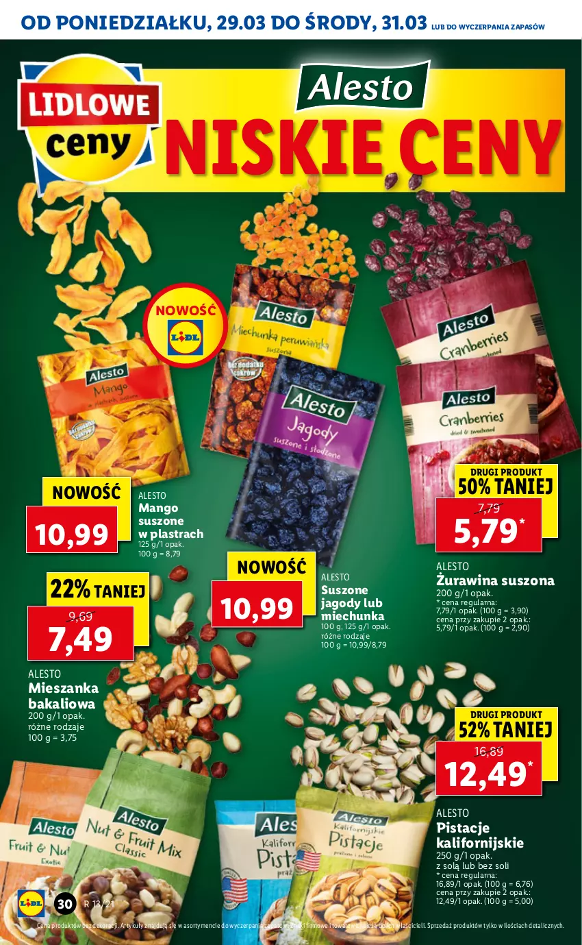 Gazetka promocyjna Lidl - GAZETKA - ważna 29.03 do 31.03.2021 - strona 30 - produkty: Jagody, Mango, Mango suszone, Mieszanka bakaliowa, Pistacje