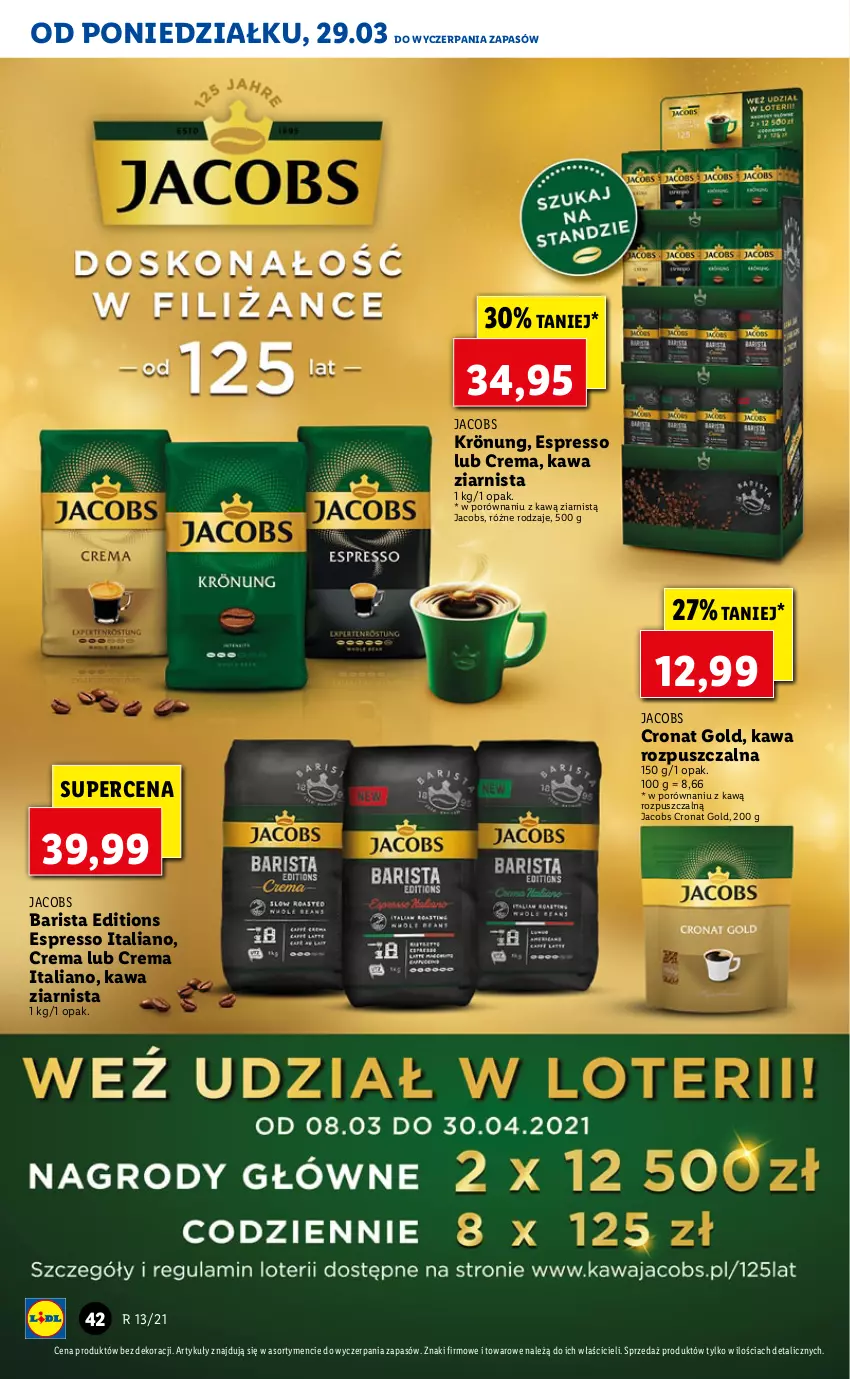 Gazetka promocyjna Lidl - GAZETKA - ważna 29.03 do 31.03.2021 - strona 42 - produkty: Jacobs, Jacobs Krönung, Kawa, Kawa rozpuszczalna, Kawa ziarnista, Por