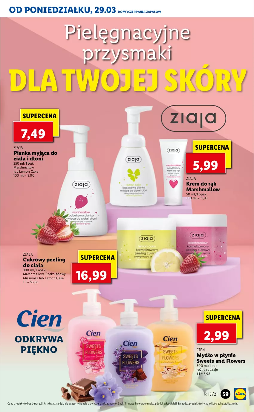 Gazetka promocyjna Lidl - GAZETKA - ważna 29.03 do 31.03.2021 - strona 59 - produkty: Cukrowy peeling, Mars, Mydło, Mydło w płynie, Peeling, Przysmaki, Ziaja