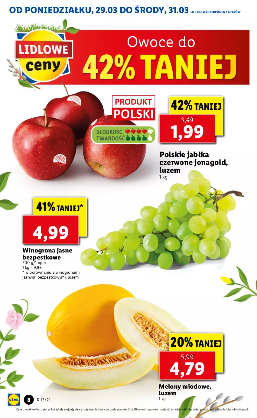 Gazetka promocyjna Lidl - GAZETKA - ważna 29.03 do 31.03.2021 - strona 8 - produkty: Jabłka, Jonagold, Melon, Owoce, Por, Wino, Winogrona