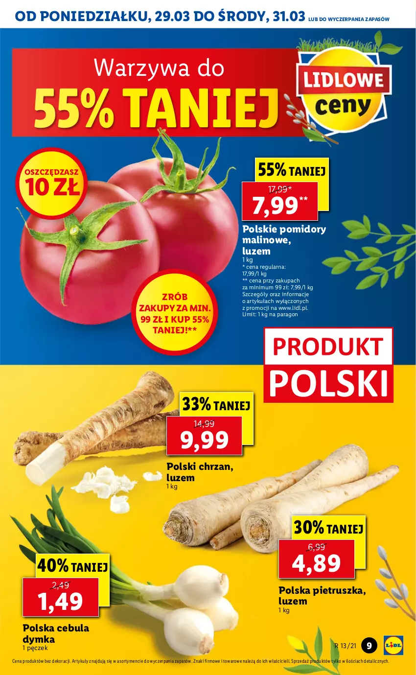 Gazetka promocyjna Lidl - GAZETKA - ważna 29.03 do 31.03.2021 - strona 9 - produkty: Cebula, Chrzan, Pietruszka, Pomidory, Warzywa