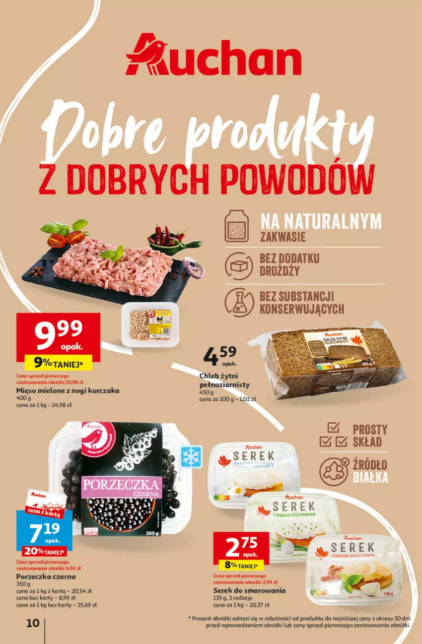 Gazetka promocyjna Auchan - Gazetka TANIE zakupy Hipermarket Auchan - ważna 24.08 do 30.08.2023 - strona 10 - produkty: Chleb, Kurczak, Mięso, Mięso mielone, Por, Ser, Serek