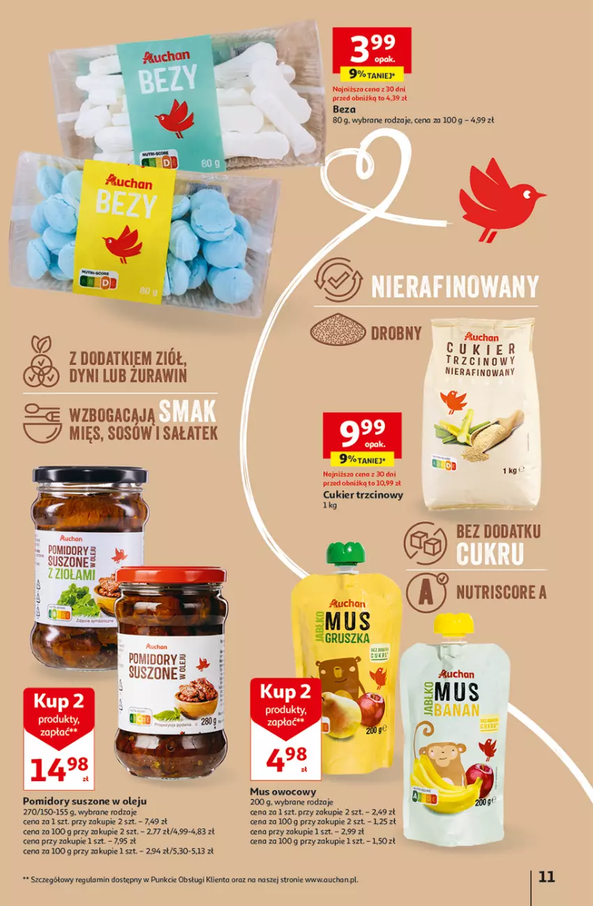 Gazetka promocyjna Auchan - Gazetka TANIE zakupy Hipermarket Auchan - ważna 24.08 do 30.08.2023 - strona 11 - produkty: Cukier, Cukier trzcinowy, Mus, Olej, Pomidory, Sałat, Sos