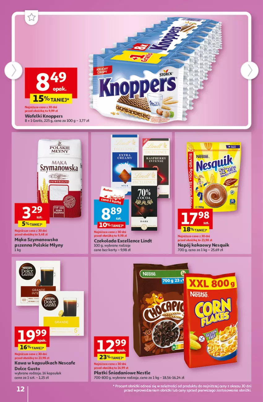 Gazetka promocyjna Auchan - Gazetka TANIE zakupy Hipermarket Auchan - ważna 24.08 do 30.08.2023 - strona 12 - produkty: Czekolada, Danio, Gra, Kakao, Kawa, Knoppers, Lindt, Mąka, Napój, Nesquik, Polskie Młyny