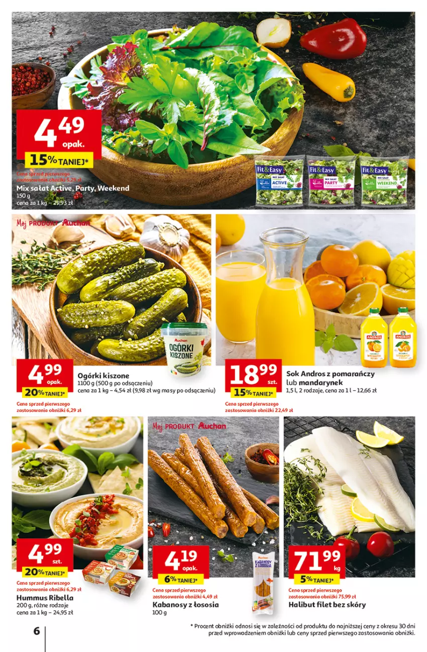 Gazetka promocyjna Auchan - Gazetka TANIE zakupy Hipermarket Auchan - ważna 24.08 do 30.08.2023 - strona 6 - produkty: Bell, Bella, Halibut, Hummus, Kabanos, Mus, Sałat, Sok, Sos