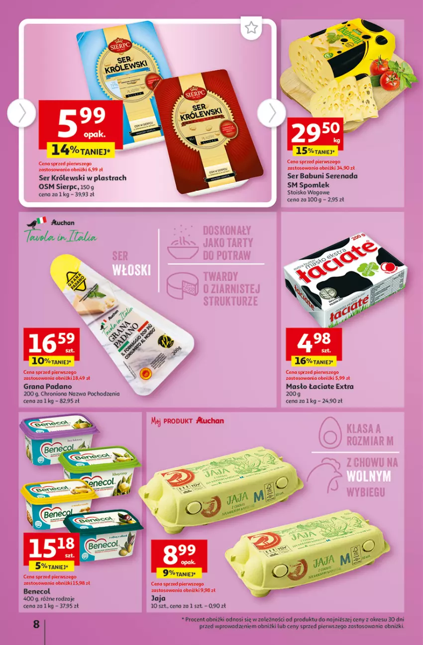 Gazetka promocyjna Auchan - Gazetka TANIE zakupy Hipermarket Auchan - ważna 24.08 do 30.08.2023 - strona 8 - produkty: Babuni, Benecol, Gra, Jaja, Królewski, Masło, Ser