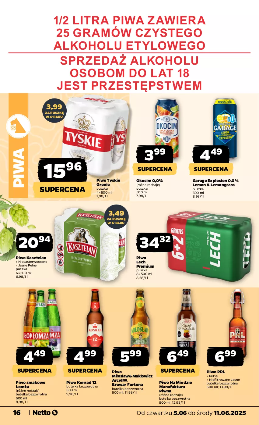 Gazetka promocyjna Netto - Od Czwartku - ważna 05.06 do 11.06.2025 - strona 16 - produkty: Fa, Fortuna, Gra, Kasztelan, Koc, Lech Premium, Okocim, Piwa, Piwo, Tyskie