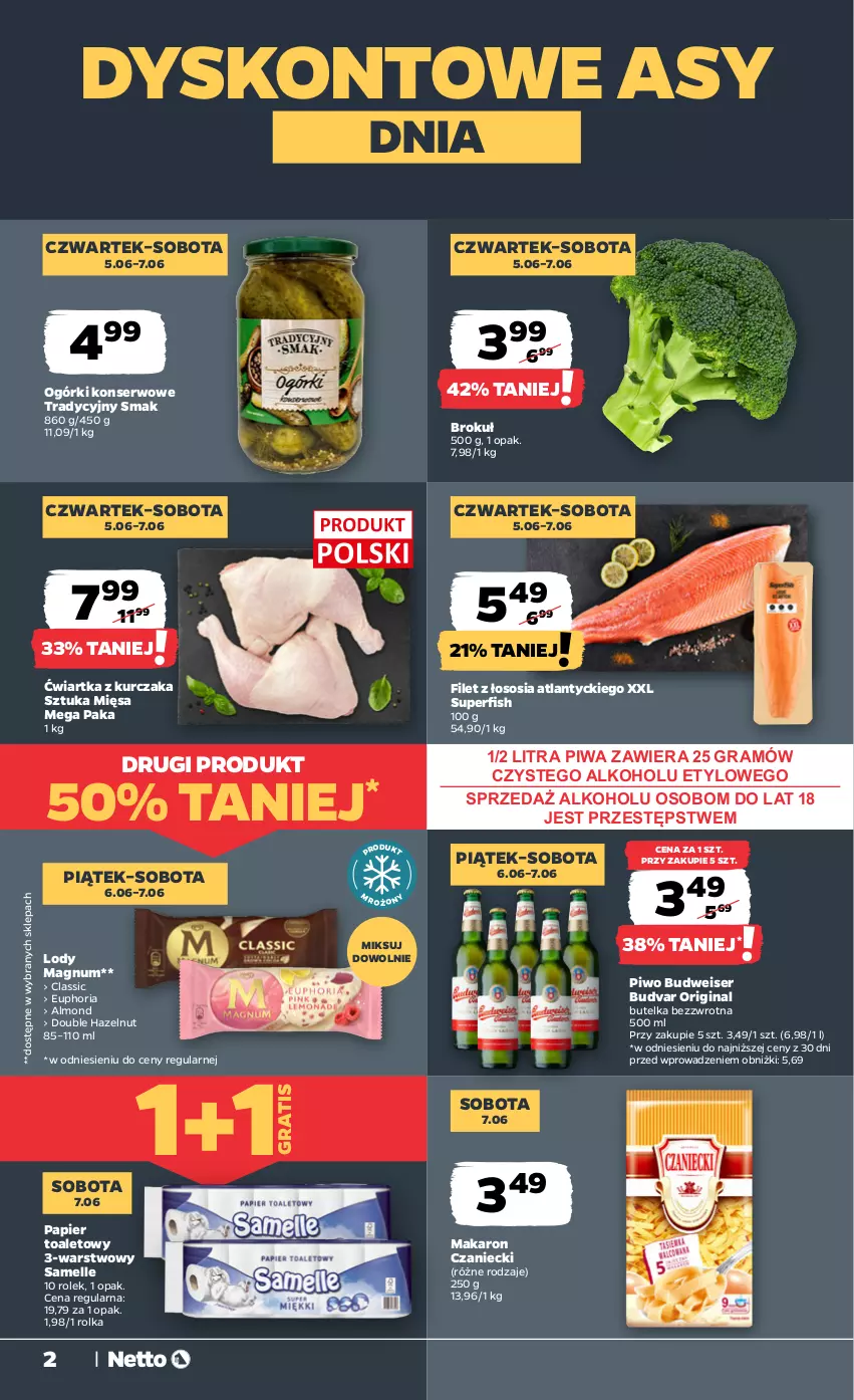 Gazetka promocyjna Netto - Od Czwartku - ważna 05.06 do 11.06.2025 - strona 2 - produkty: Gin, Gra, Kurczak, Lody, Makaron, Ogórki konserwowe, Papier, Papier toaletowy, Piwa, Piwo, Ser, Sos