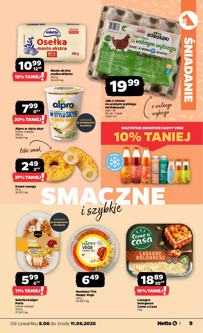 Gazetka promocyjna Netto - Od Czwartku - ważna 05.06 do 11.06.2025 - strona 9 - produkty: Alpro, Bulgur, Donut, Hummus, Jaja, Kokos, Kosz, Lasagne, Lasagne bolognese, LG, Mango, Masło, Mus, Sałat, Sałatka, Smoothie