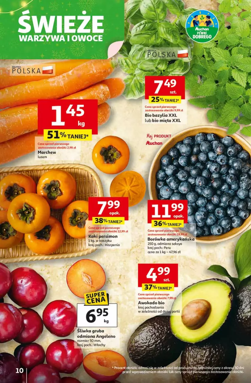 Gazetka promocyjna Auchan - Święta jak babcię kocham Hipermarket - ważna 13.11 do 19.11.2025 - strona 10 - produkty: Bazyl, Bazylia, Borówka, Borówka amerykańska, Kaki, Kosz, Mięta, Owoce, Warzywa, Warzywa i owoce