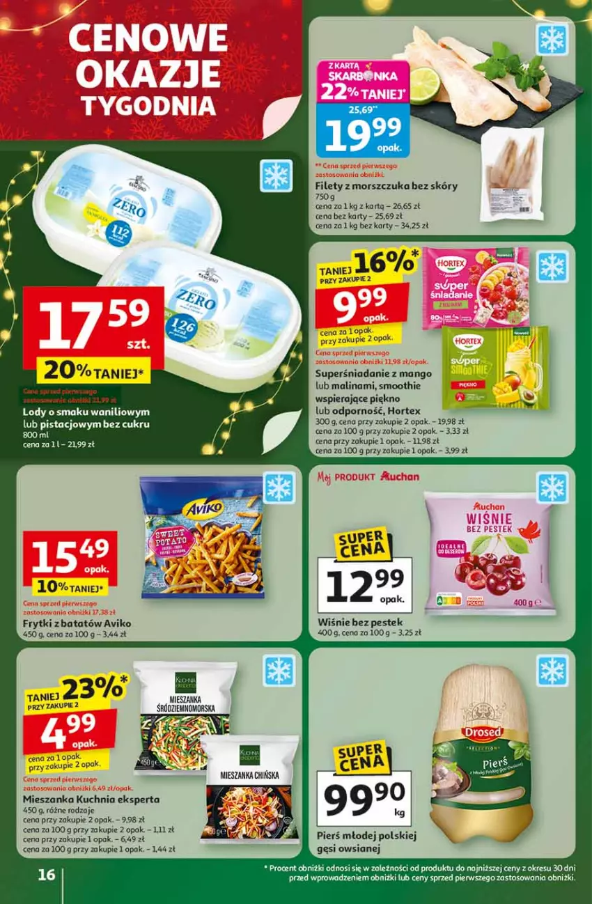 Gazetka promocyjna Auchan - Święta jak babcię kocham Hipermarket - ważna 13.11 do 19.11.2025 - strona 16 - produkty: Frytki, Hortex, Kuchnia, Lody, Mango, Por, Smoothie, Stek