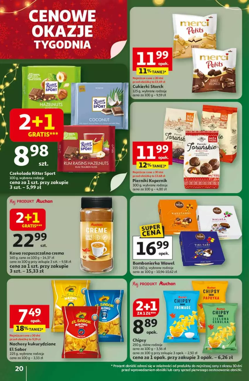 Gazetka promocyjna Auchan - Święta jak babcię kocham Hipermarket - ważna 13.11 do 19.11.2025 - strona 20 - produkty: Cukier, Cukierki, Czekolada, Kawa, Kawa rozpuszczalna, Piernik, Por, Ritter Sport, Sport, Wawel