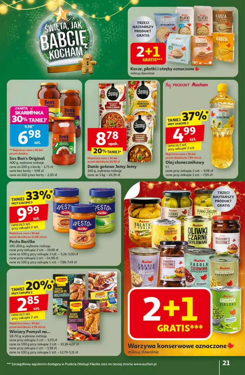 Gazetka promocyjna Auchan - Święta jak babcię kocham Hipermarket - ważna 13.11 do 19.11.2025 - strona 21 - produkty: Barilla, Danie gotowe, Gin, Gra, Olej, Olej słonecznikowy, Pesto, Ser, Sos, Warzywa, Warzywa konserwowe, Winiary