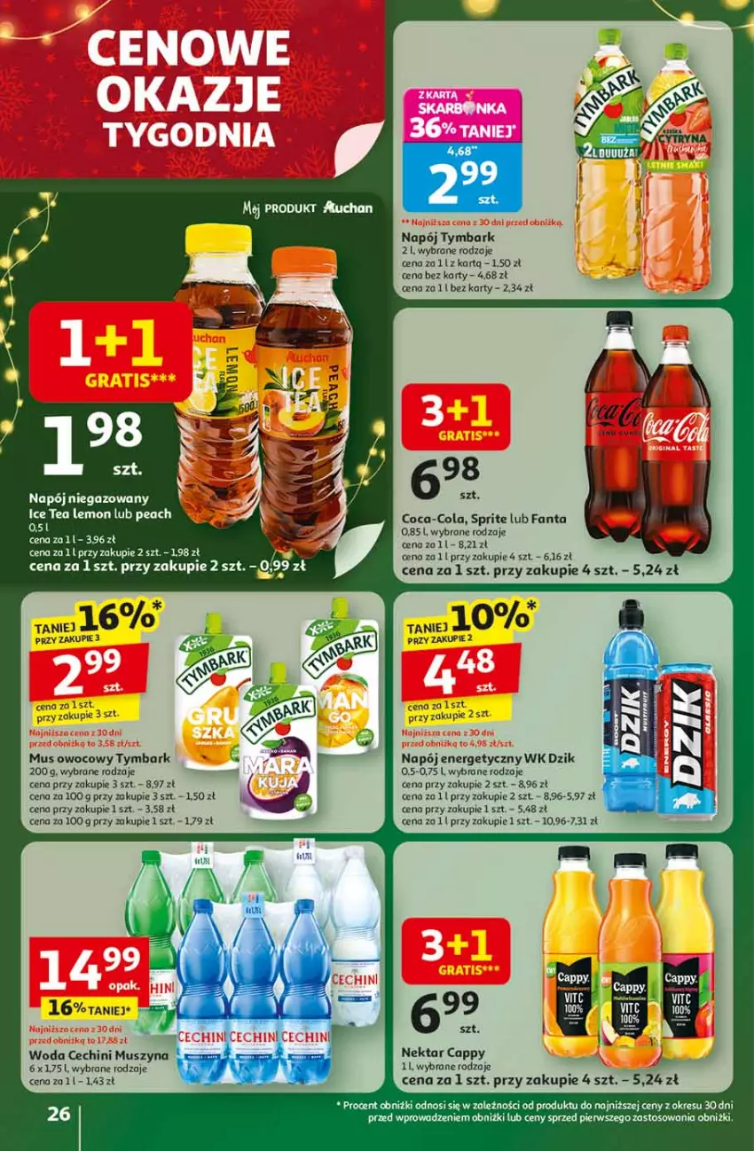 Gazetka promocyjna Auchan - Święta jak babcię kocham Hipermarket - ważna 13.11 do 19.11.2025 - strona 26 - produkty: Cappy, Coca-Cola, Fa, Fanta, Mus, Napój, Napój energetyczny, Napój niegazowany, Nektar, Por, Sprite, Szyna, Tymbark, Woda
