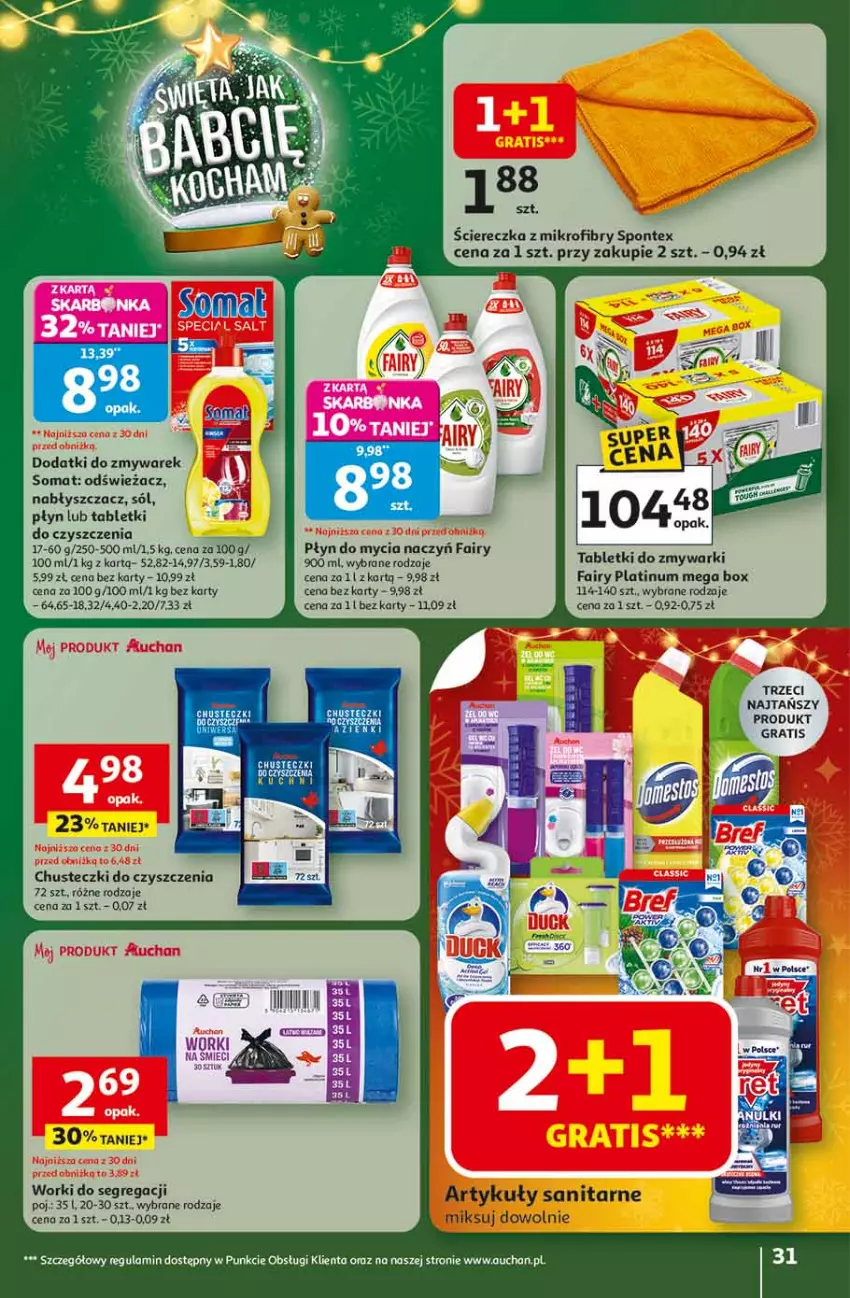 Gazetka promocyjna Auchan - Święta jak babcię kocham Hipermarket - ważna 13.11 do 19.11.2025 - strona 31 - produkty: Chusteczki, Chusteczki do czyszczenia, Do mycia naczyń, Fa, Fairy, Gra, Płyn do mycia, Płyn do mycia naczyń, Sól, Somat, Tablet, Tabletki do zmywarki, Zmywarki