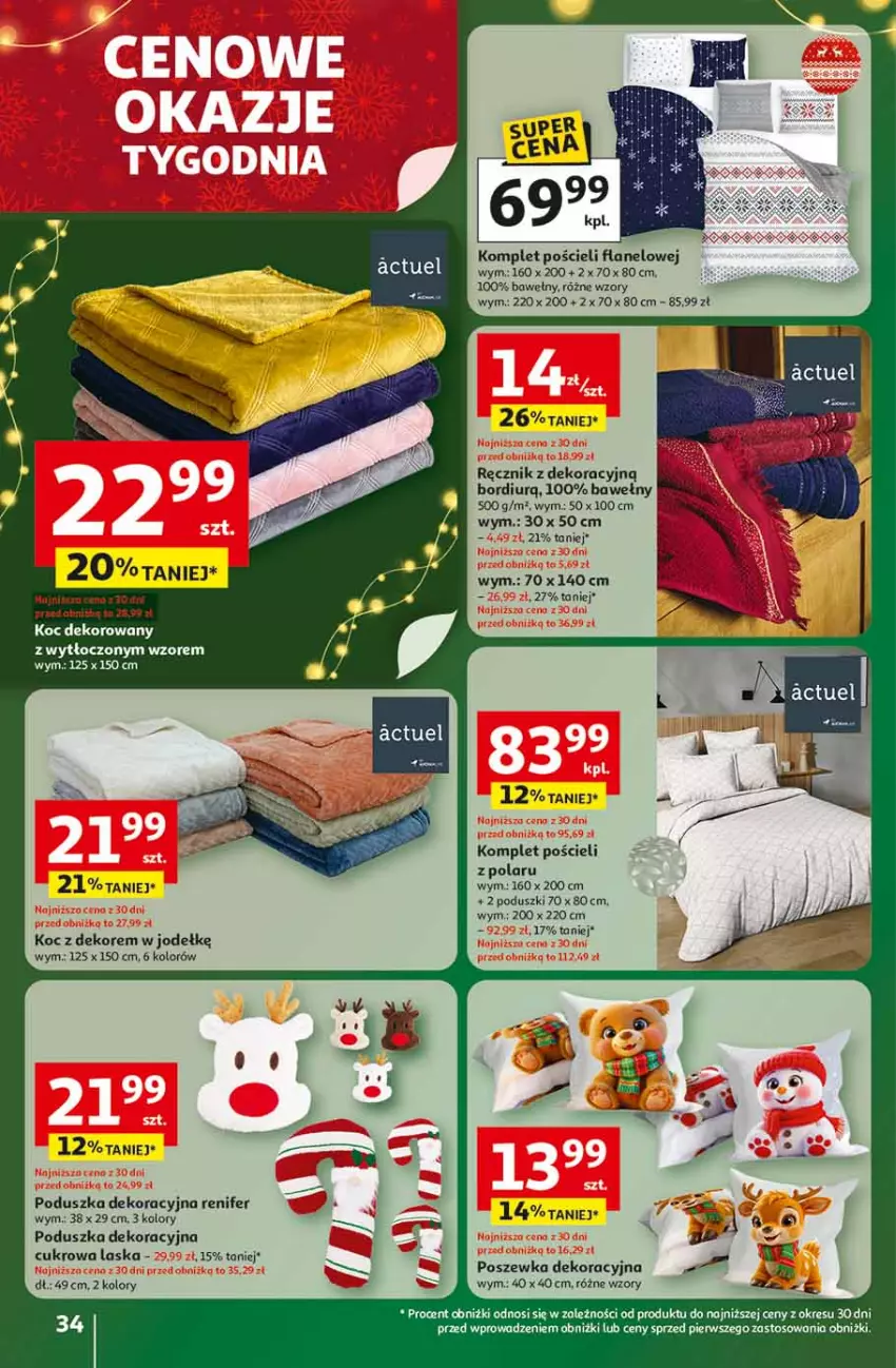 Gazetka promocyjna Auchan - Święta jak babcię kocham Hipermarket - ważna 13.11 do 19.11.2025 - strona 34 - produkty: Fa, Koc, Komplet pościeli, Poduszka, Poduszka dekoracyjna, Pościel, Poszewka, Ręcznik, Renifer
