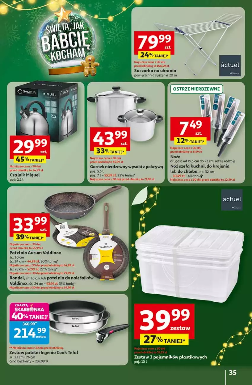 Gazetka promocyjna Auchan - Święta jak babcię kocham Hipermarket - ważna 13.11 do 19.11.2025 - strona 35 - produkty: Chleb, Czajnik, Fa, Garnek, Noż, Nóż szefa kuchni, Patelnia, Pojemnik, Rondel, Rum, Sok, Suszarka, Tefal, Ubrania
