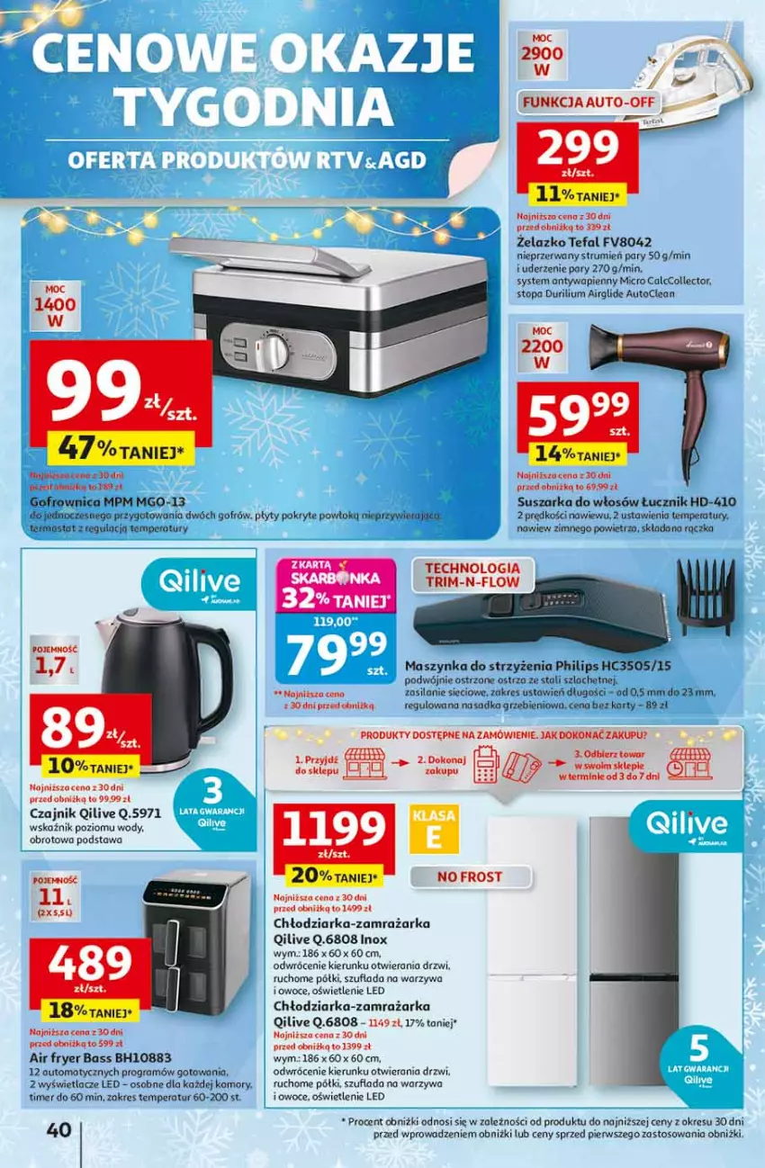 Gazetka promocyjna Auchan - Święta jak babcię kocham Hipermarket - ważna 13.11 do 19.11.2025 - strona 40 - produkty: Chłodziarka, Czajnik, Drzwi, Fa, Gra, Maszynka, Owoce, Philips, Rum, Silan, Suszarka, Szynka, Tefal, Top, Warzywa, Zamrażarka